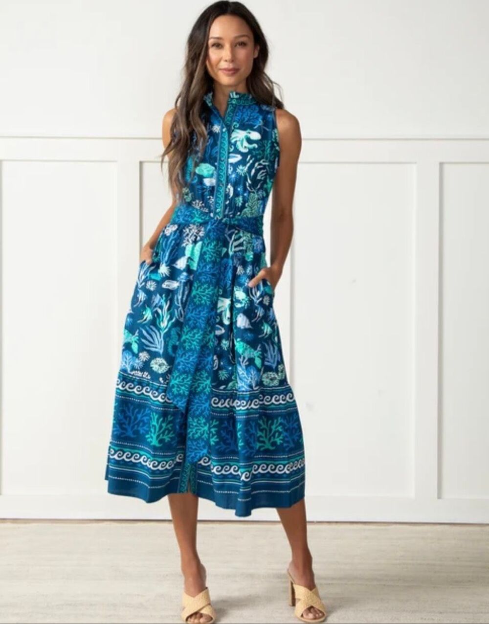 Printfresh Oceania Coast to Coast Midi Dress in Blue Print Size Large